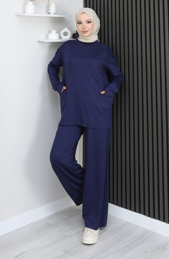 Oysho Fabric Tunic Trousers Two Piece Suit 2163-05 Navy Blue 2163-05