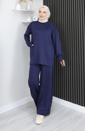 Oysho Fabric Tunic Trousers Two Piece Suit 2163-05 Navy Blue 2163-05
