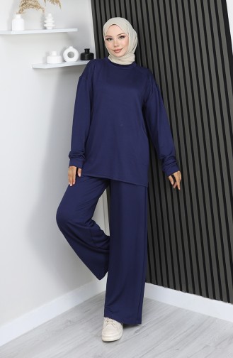 Oysho Fabric Tunic Trousers Two Piece Suit 2163-05 Navy Blue 2163-05