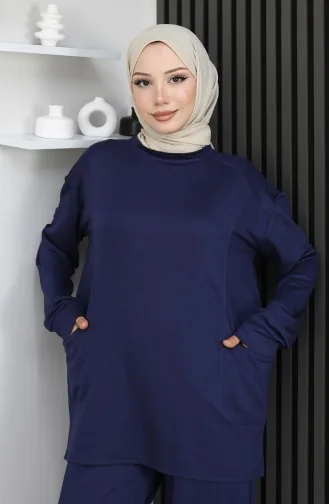 بدلة أويشو من قماش تونيك وبنطلون من قطعتين 2163-05 أزرق داكن 2163-05