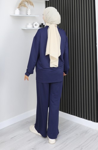 Oysho Fabric Tunic Trousers Two Piece Suit 2163-05 Navy Blue 2163-05