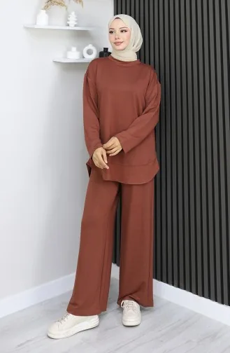Oysho Kumaş Tunik Pantolon İkili Takım 2164-02 Kahverengi