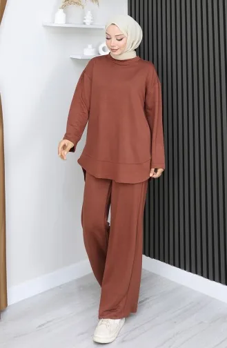 Oysho Kumaş Tunik Pantolon İkili Takım 2164-02 Kahverengi
