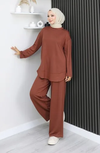 Oysho Kumaş Tunik Pantolon İkili Takım 2164-02 Kahverengi