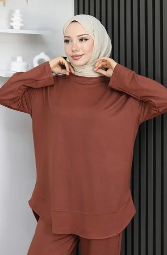 Oysho Kumaş Tunik Pantolon İkili Takım 2164-02 Kahverengi