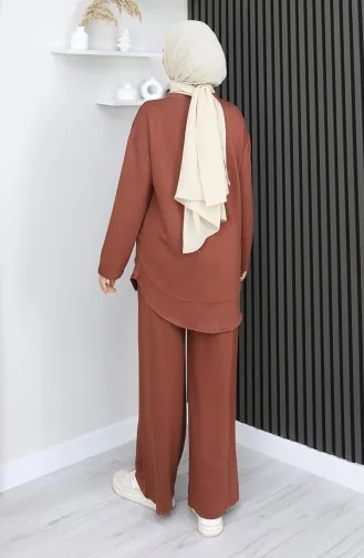 Oysho Kumaş Tunik Pantolon İkili Takım 2164-02 Kahverengi