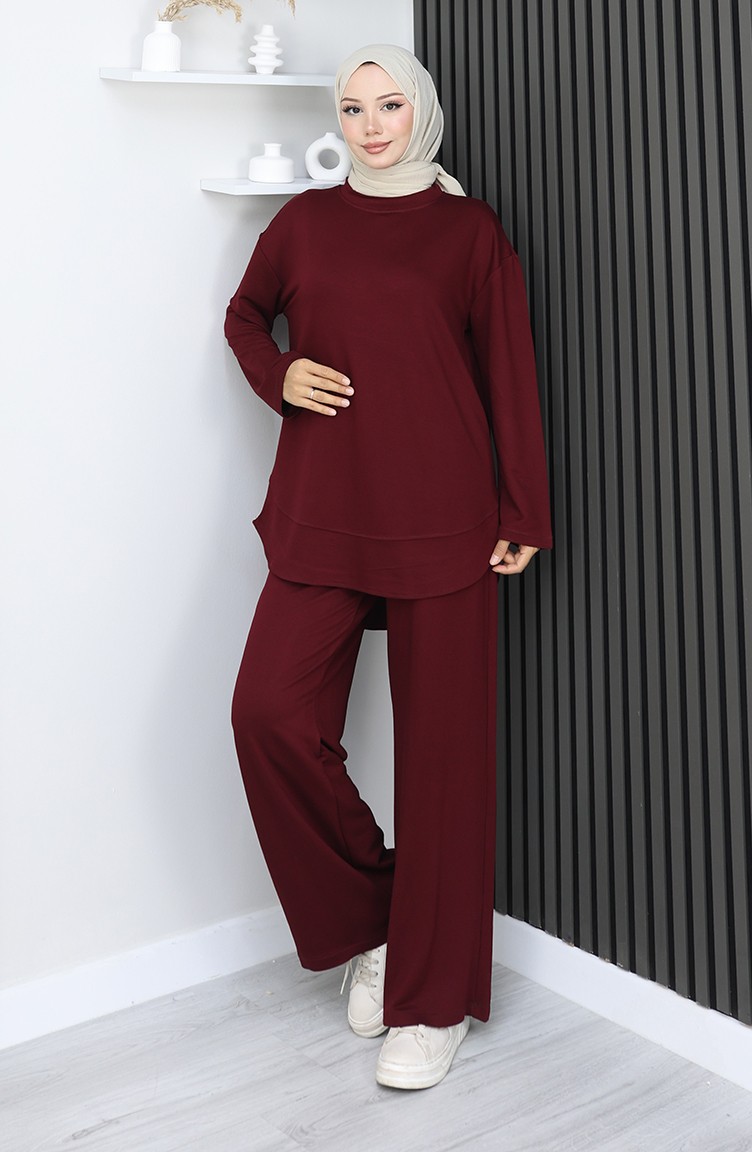 Sefamerve, Oysho Kumaş Tunik Pantolon İkili Takım 2164-03 Bordo