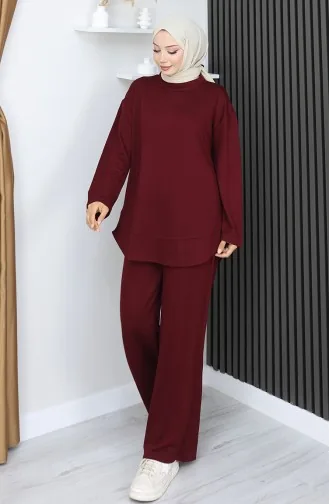 بدلة أويشو من قماش تونيك وبنطلون من قطعتين، لون أحمر كلاريت، 2164-03 2164-03