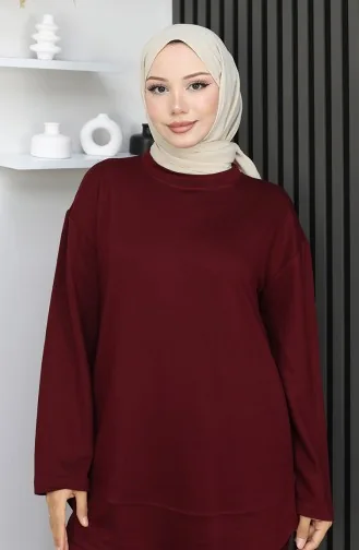 بدلة أويشو من قماش تونيك وبنطلون من قطعتين، لون أحمر كلاريت، 2164-03 2164-03