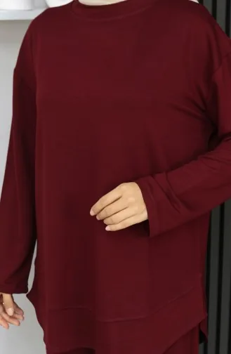 بدلة أويشو من قماش تونيك وبنطلون من قطعتين، لون أحمر كلاريت، 2164-03 2164-03