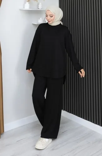 بدلة أويشو من قماش تونيك وبنطلون من قطعتين 2164-05 أسود 2164-05