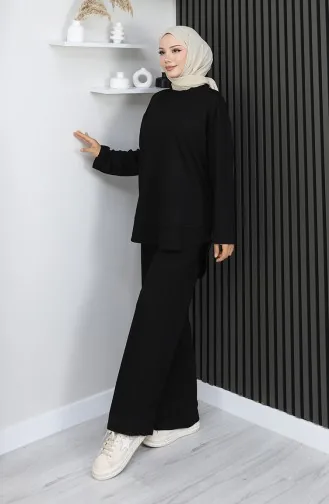 بدلة أويشو من قماش تونيك وبنطلون من قطعتين 2164-05 أسود 2164-05