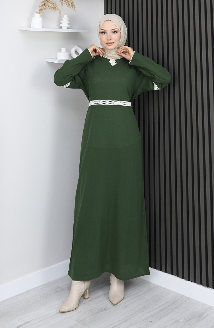 Sefamerve, Şile Stoffen Jurk 3939-03 Kaki