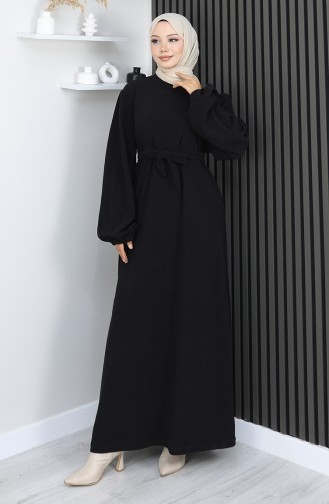 Robe Ceinturée à Manches élastiquées 2161-07 Noir 2161-07