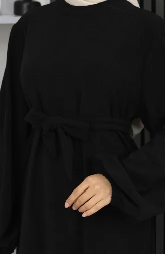 Kolu lastikli Kuşaklı Elbise 2161-07 Siyah
