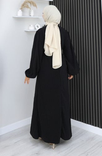 Robe Ceinturée à Manches élastiquées 2161-07 Noir 2161-07