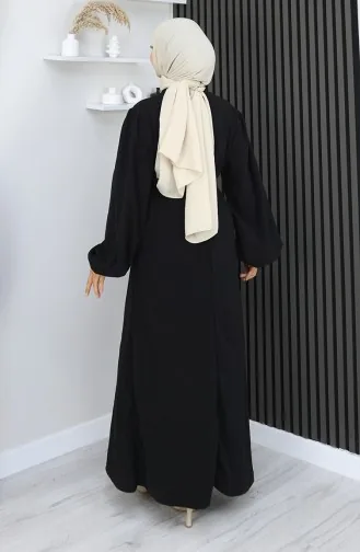 Kolu lastikli Kuşaklı Elbise 2161-07 Siyah