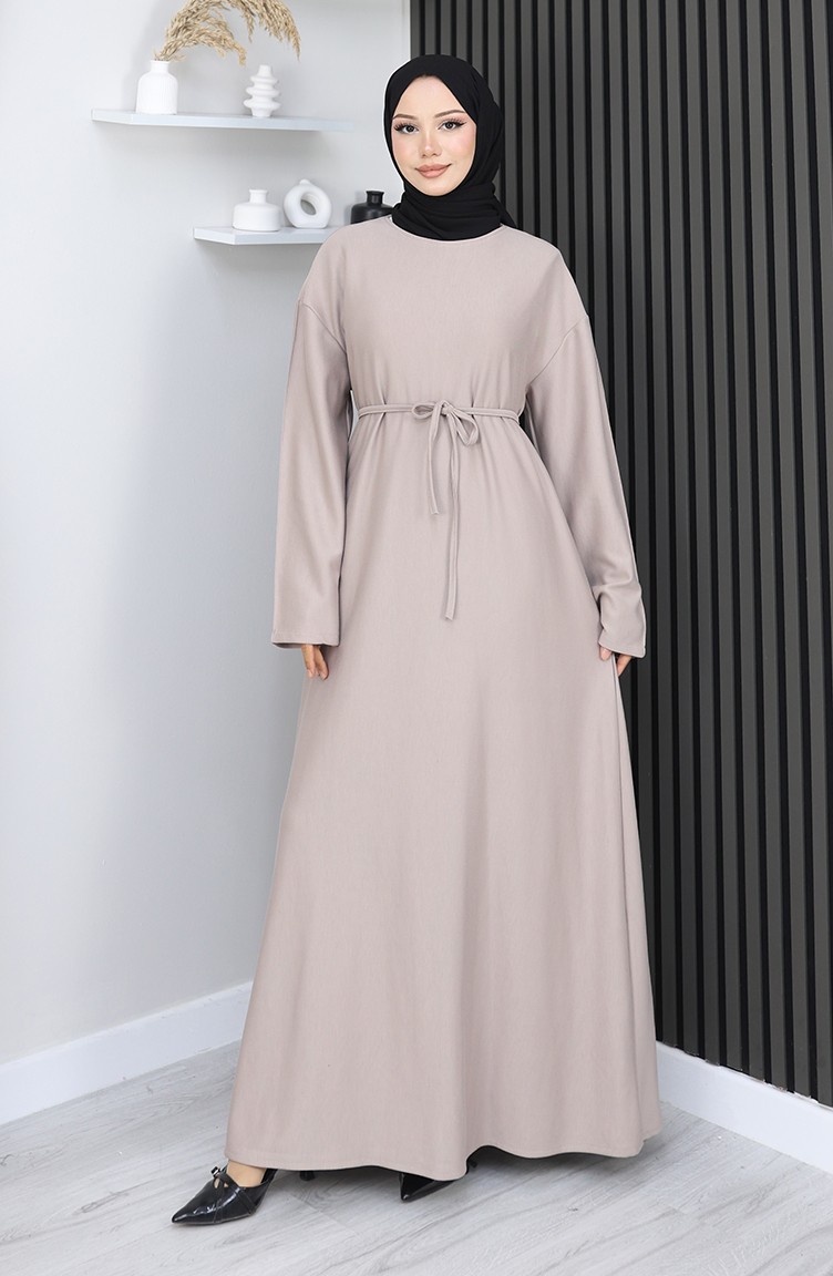 Sefamerve, Oysho Fabric Belted Dress 2165-04 Beige