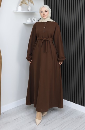 Robe En Tissu Scuba à Demi-boutons Et Ceinture 2167-01 Marron 2167-01