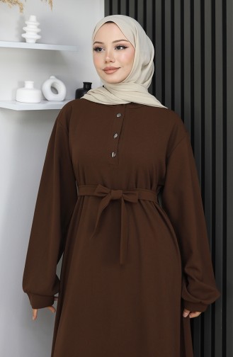 Robe En Tissu Scuba à Demi-boutons Et Ceinture 2167-01 Marron 2167-01