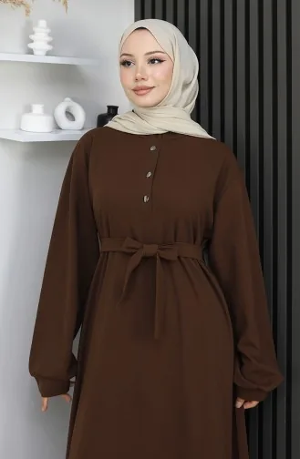 فستان سكوبا فابريك بحزام نصف أزرار 2167-01 بني 2167-01