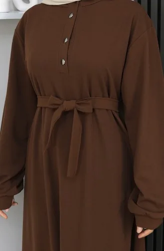 فستان سكوبا فابريك بحزام نصف أزرار 2167-01 بني 2167-01