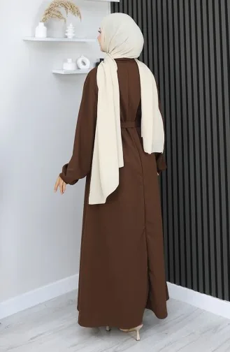 فستان سكوبا فابريك بحزام نصف أزرار 2167-01 بني 2167-01