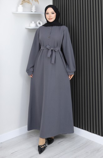 Scuba Fabric Half Button Belted Dress 2167-03 Gray 2167-03