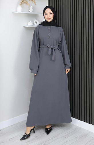 Scuba Fabric Half Button Belted Dress 2167-03 Gray 2167-03