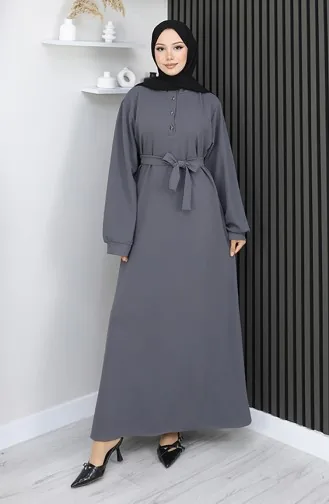 فستان سكوبا فابريك بحزام نصف أزرار 2167-03 رمادي 2167-03