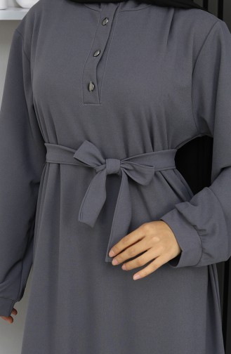 Scuba Fabric Half Button Belted Dress 2167-03 Gray 2167-03