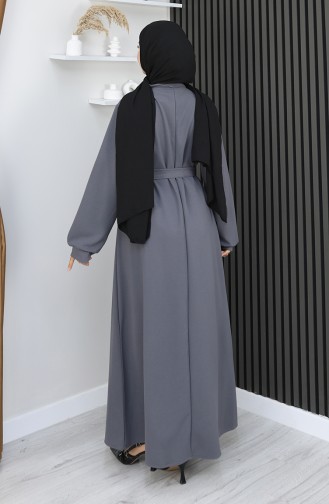 Scuba Fabric Half Button Belted Dress 2167-03 Gray 2167-03