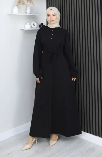 Scuba Fabric Half Button Belted Dress 2167-05 Black 2167-05