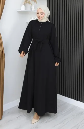 Scuba Fabric Half Button Belted Dress 2167-05 Black 2167-05