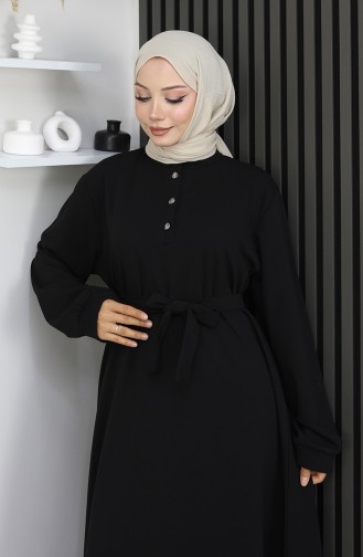 Scuba-stof Jurk Met Halve Knoop En Riem 2167-05 Zwart 2167-05