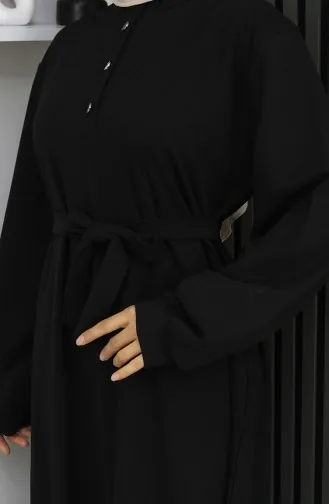 Scuba Fabric Half Button Belted Dress 2167-05 Black 2167-05