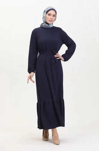 Burgundy Fabric Ribbed Ruffle Dress 2169-03 Navy Blue 2169-03