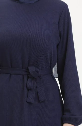 Burgundy Fabric Ribbed Ruffle Dress 2169-03 Navy Blue 2169-03