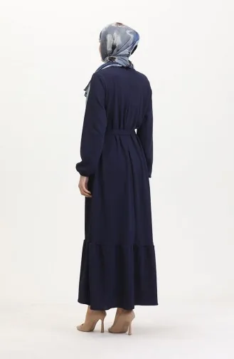 Burgundy Fabric Ribbed Ruffle Dress 2169-03 Navy Blue 2169-03
