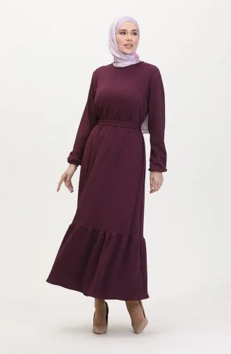 Robe Bordeaux Côtelée à Volants 2169-04 Prune 2169-04