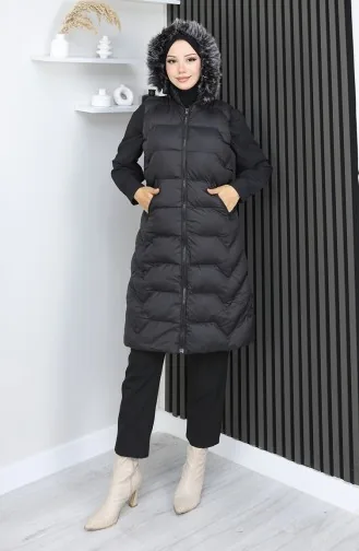 Gewatteerd Vest Met Capuchon En Rits 0180A-01 Zwart 0180-01