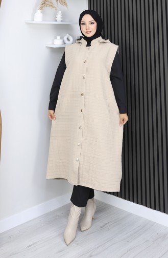 Gewatteerd Stoffen Vest Met Knopen 0186A-03 Beige 0186A-03