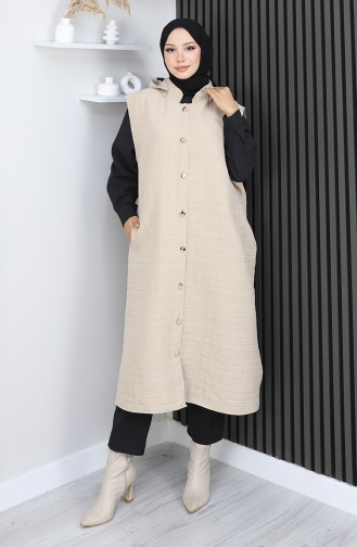 Gewatteerd Stoffen Vest Met Knopen 0186A-03 Beige 0186A-03