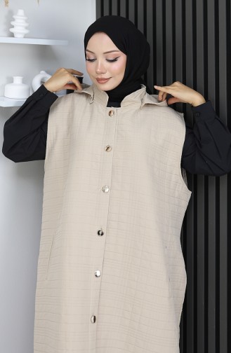 Gewatteerd Stoffen Vest Met Knopen 0186A-03 Beige 0186A-03