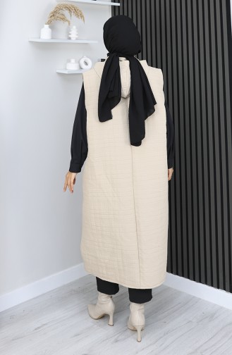 Gewatteerd Stoffen Vest Met Knopen 0186A-03 Beige 0186A-03