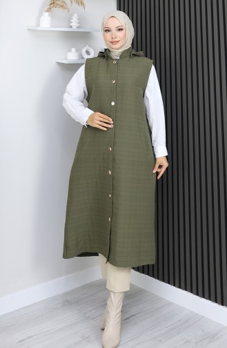 Gewatteerd Stoffen Vest Met Knopen 0186A-04 Khaki 0186A-04