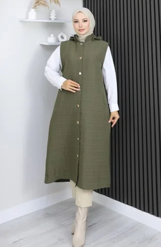 Gewatteerd Stoffen Vest Met Knopen 0186A-04 Khaki 0186A-04