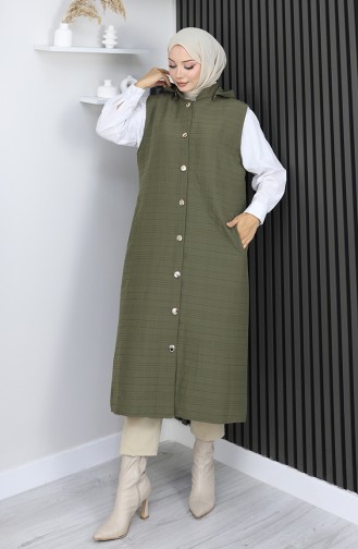 Gewatteerd Stoffen Vest Met Knopen 0186A-04 Khaki 0186A-04