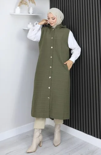 Gewatteerd Stoffen Vest Met Knopen 0186A-04 Khaki 0186A-04