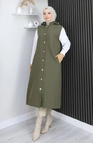 Gewatteerd Stoffen Vest Met Knopen 0186A-04 Khaki 0186A-04